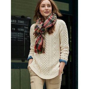 LL Bean Signature Fisherman Cable Knit Sweater XL 100% Cotton Cream Aran Pullove